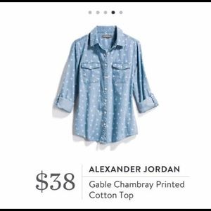 NWT Stitch Fix Alexander Jordan Gable Chambray Printed Top